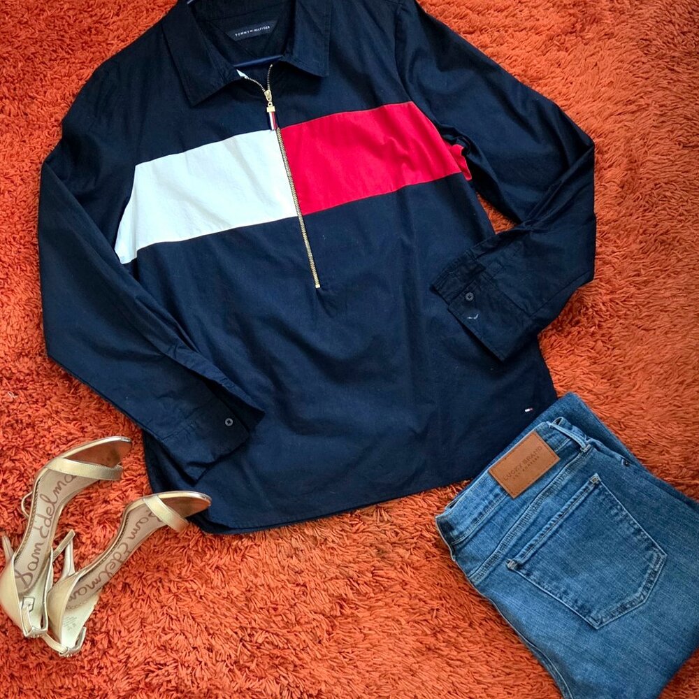Vintage Tommy Hilfiger Shirt – Medium – Multicolor (Blue, Red & White)